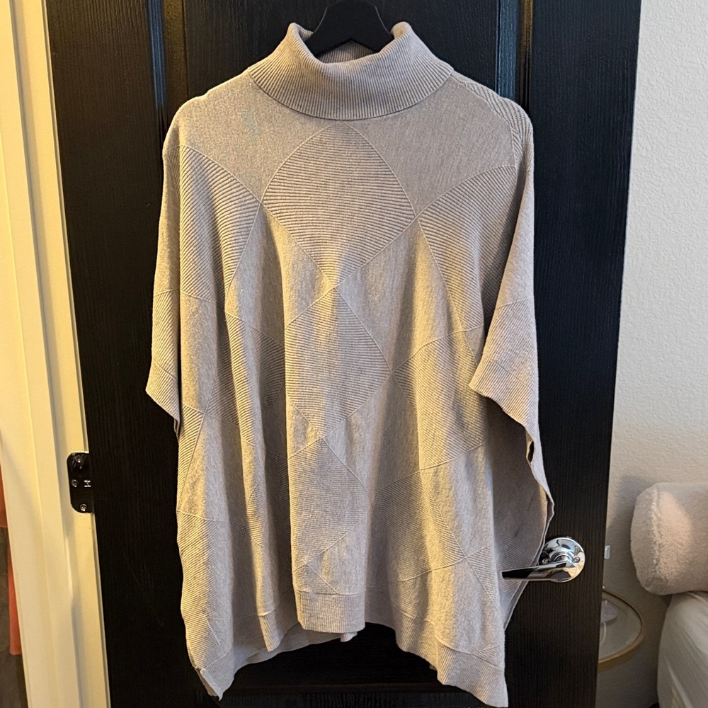 Alfani Gray Ribbed Turtleneck Poncho